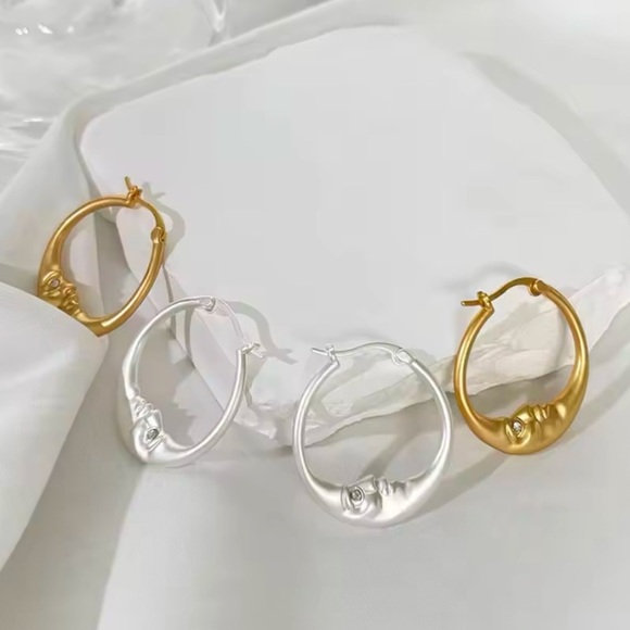 Gold Moon Hoop Minimalist Earrings Earrings - Picture 2 of 6